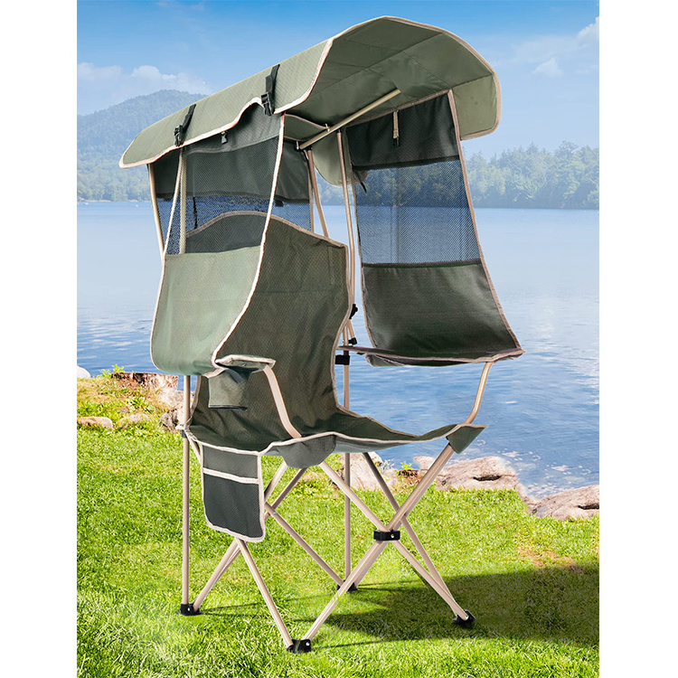 Outdoor Portable Cheap Double Folded Lawn Fishing Folding Camping Beach Chair With Canopy