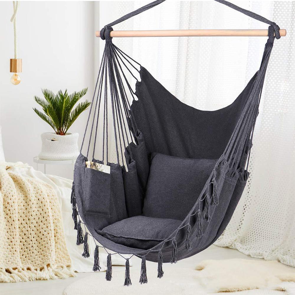 Bedroom Hanging Swing Chair Macrame Boho Indoor Hanging Hammock Swing Chair With Bead Tassel