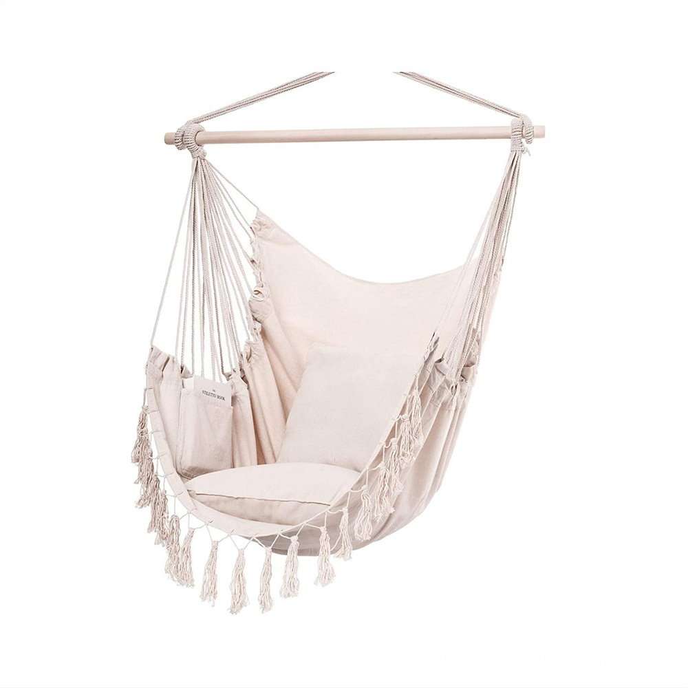 Bedroom Hanging Swing Chair Macrame Boho Indoor Hanging Hammock Swing Chair With Bead Tassel