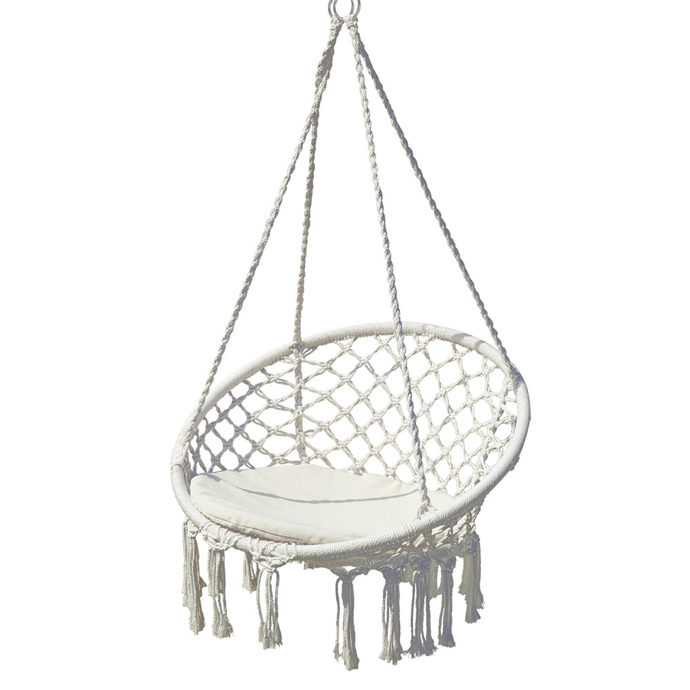 Indoor Outdoor Use Hand-Woven Moon Rope Single Chair Cotton Folding Camping Hanging Swing Hammock