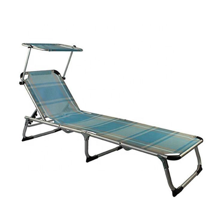 Outdoor Poolside Aluminum Portable Sun Reclining Folding Beach Lounger Chair Bed with Canopy