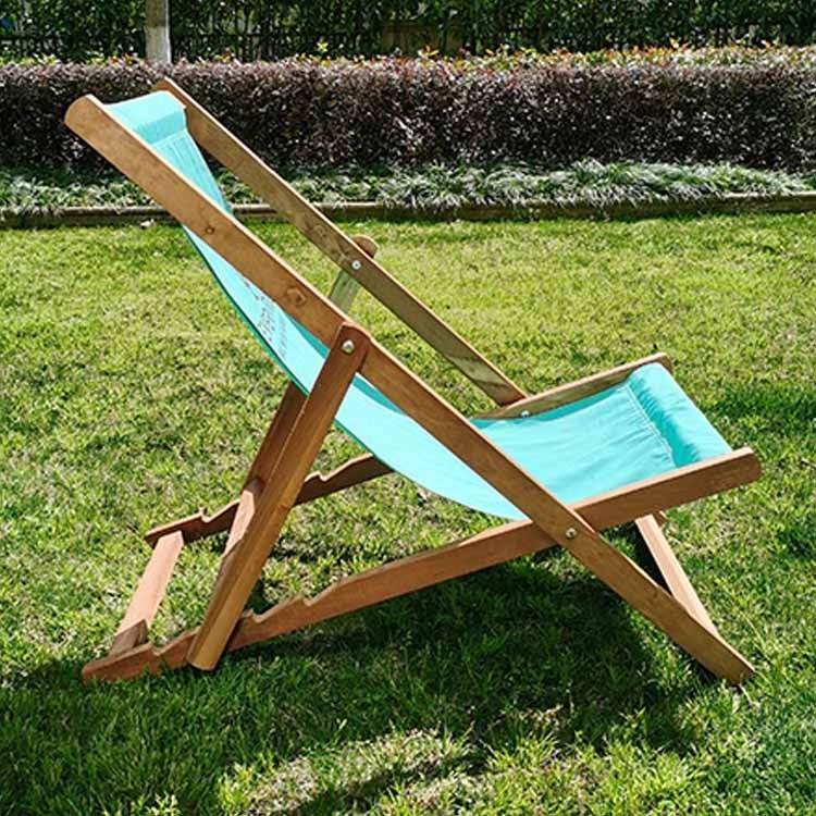 Foldable Balcony Lounger Solid Wood Folding Outdoor Beach Deck Chair Sling Chair