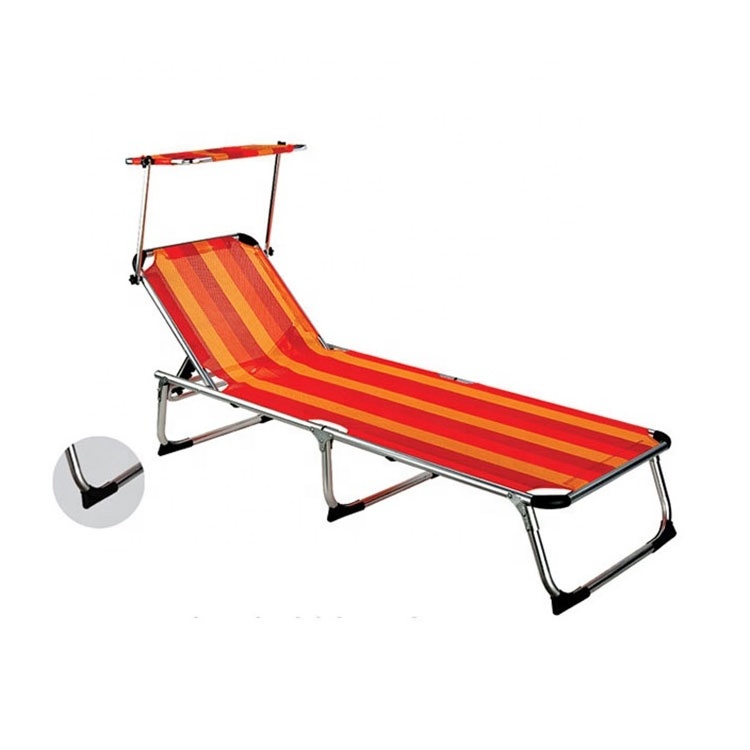 Outdoor Poolside Aluminum Portable Sun Reclining Folding Beach Lounger Chair Bed with Canopy