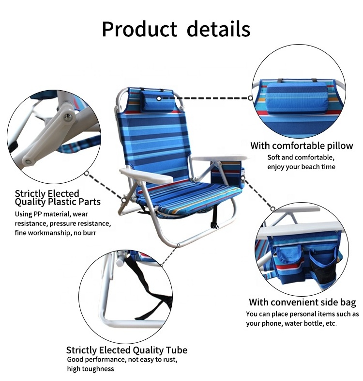 Wholesale Outdoor Custom Portable Foldable Recline Backpack Lounger Folding Aluminium Sea Beach Lounge Chair Lightweight