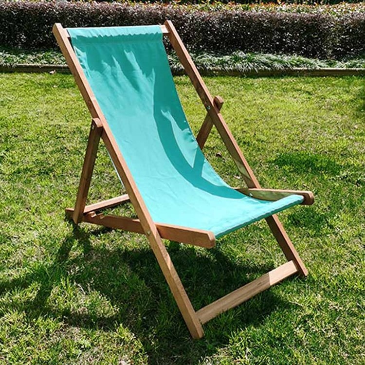 Foldable Balcony Lounger Solid Wood Folding Outdoor Beach Deck Chair Sling Chair