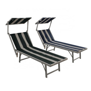 Italian Sun Lounge Chair Aluminium Beach Folding Bed Chaise Lounger Outdoor Bed with Canopy