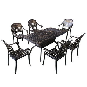 6 Seater Easy Installation Metal Cast Aluminum Dining Table and Chair Outdoor Garden Furniture Set