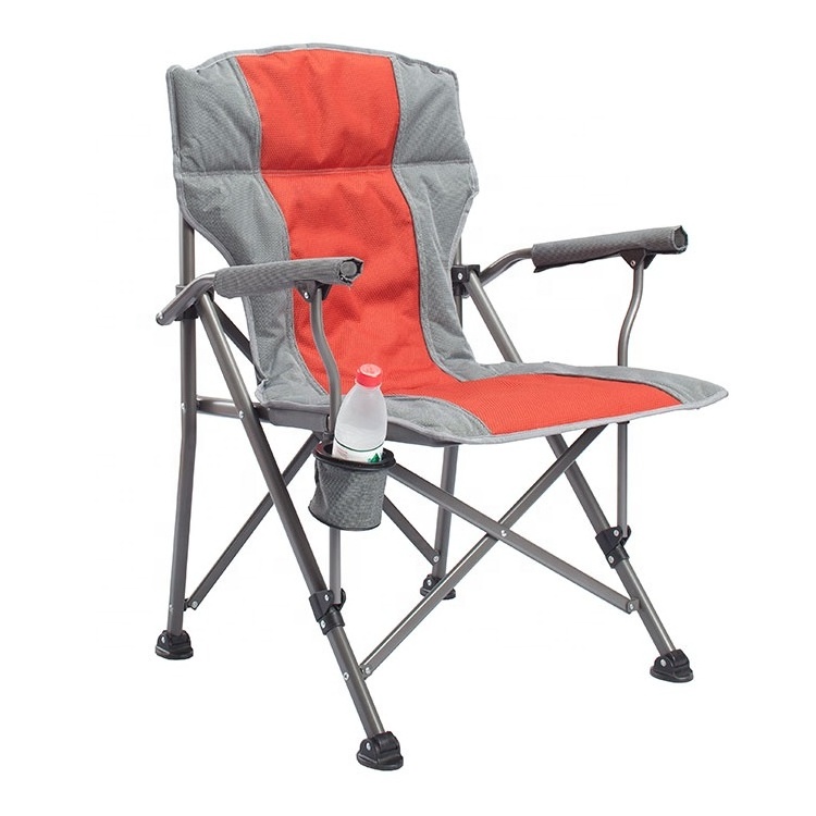 silla plegable Outdoor Hiking Deluxe Oversize Padded Garden Armrest Folding Garden Orange Camping Chair with Cup Holder