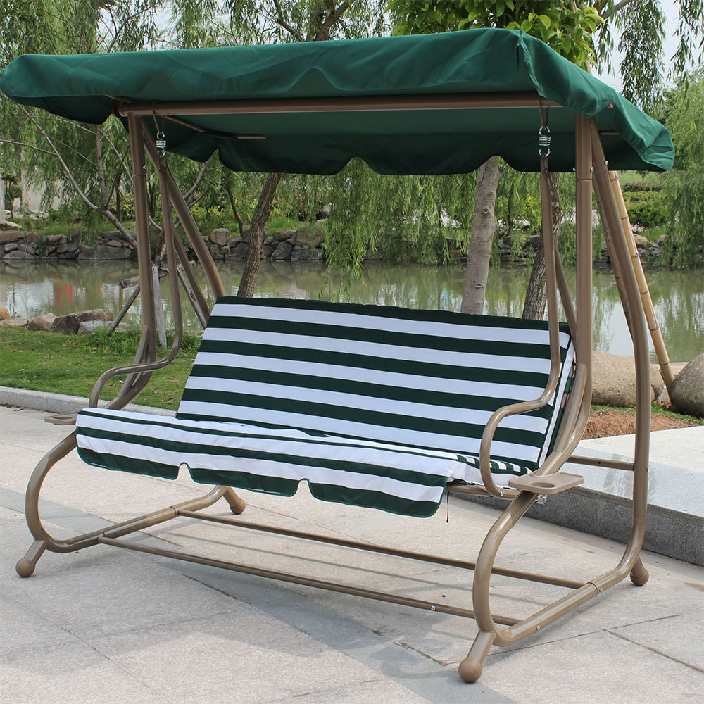 Swing Chair Garden 3 Seater Roof Outdoor Metal Patio Wrought Iron Patio Swings Bed