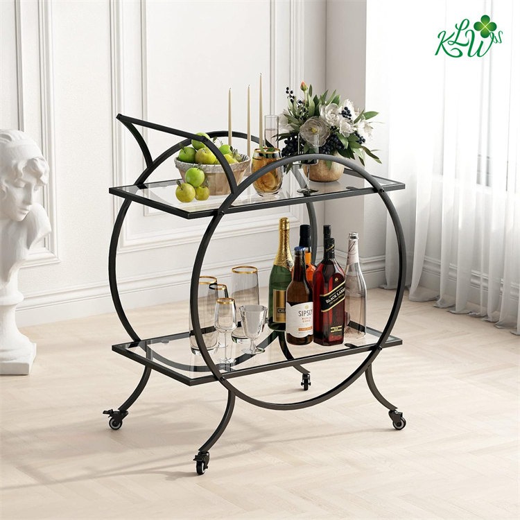 The New Listing Time-Limited Black Round Bar Cart For Home Kitchen Dining Room