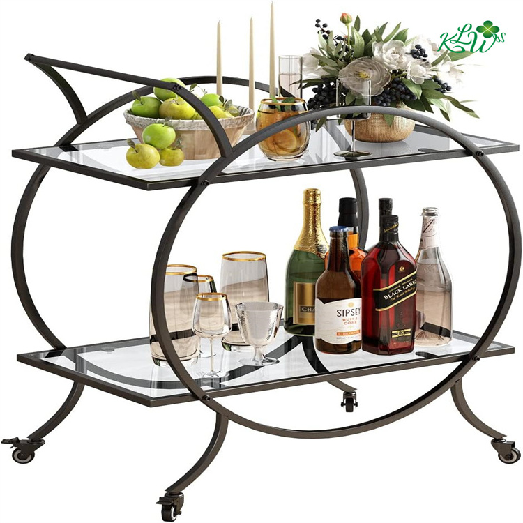 The New Listing Time-Limited Black Round Bar Cart For Home Kitchen Dining Room