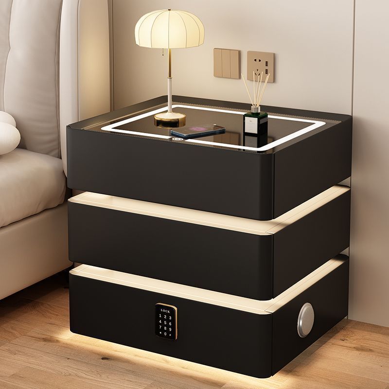 Wooden Hanging Luxury Modernmodern Wood Nightstand With Glass Top And Drawers Smart Bedside Table With Wireless Usb Charging