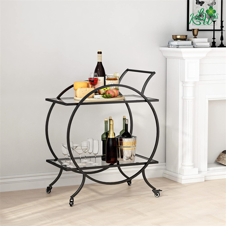 The New Listing Time-Limited Black Round Bar Cart For Home Kitchen Dining Room