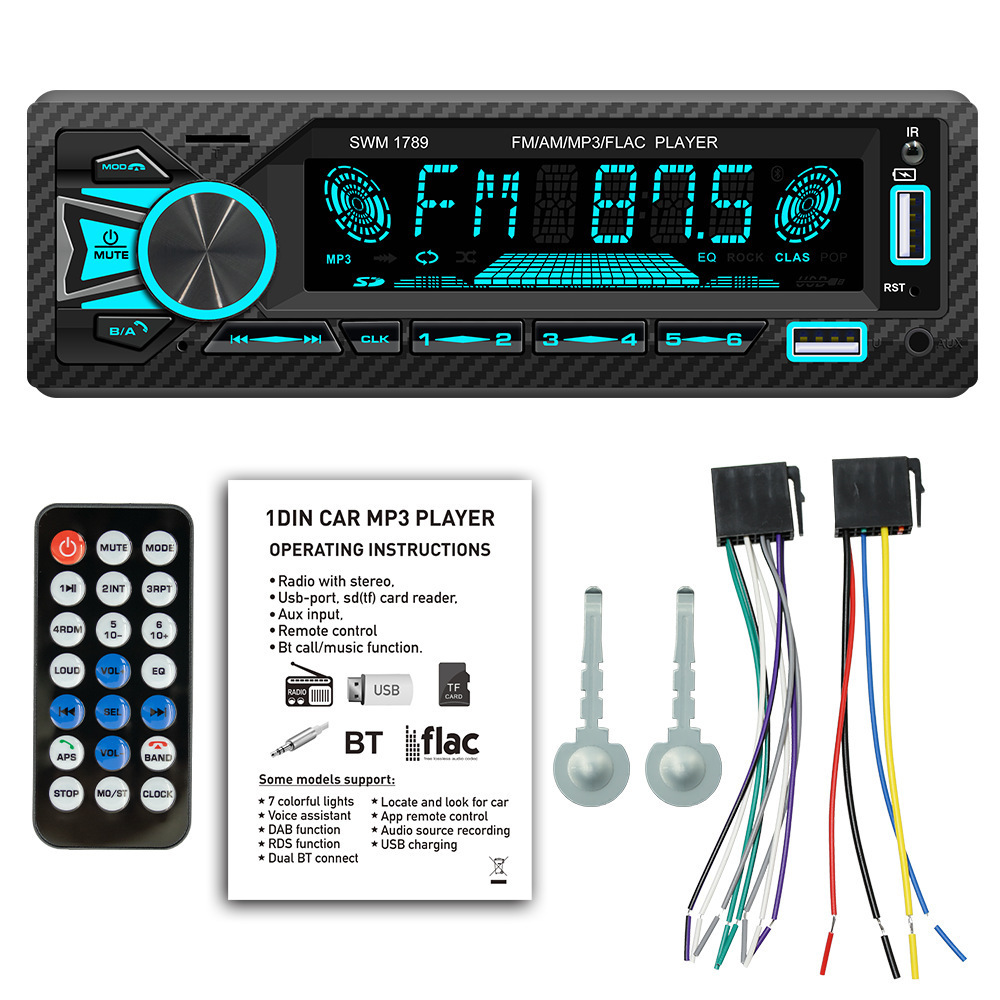 SWM 1789 Car MP3 Stereo Radio App Control BT AUX Input TF USB Single 1 DIN Head Unit With Car Finder Function