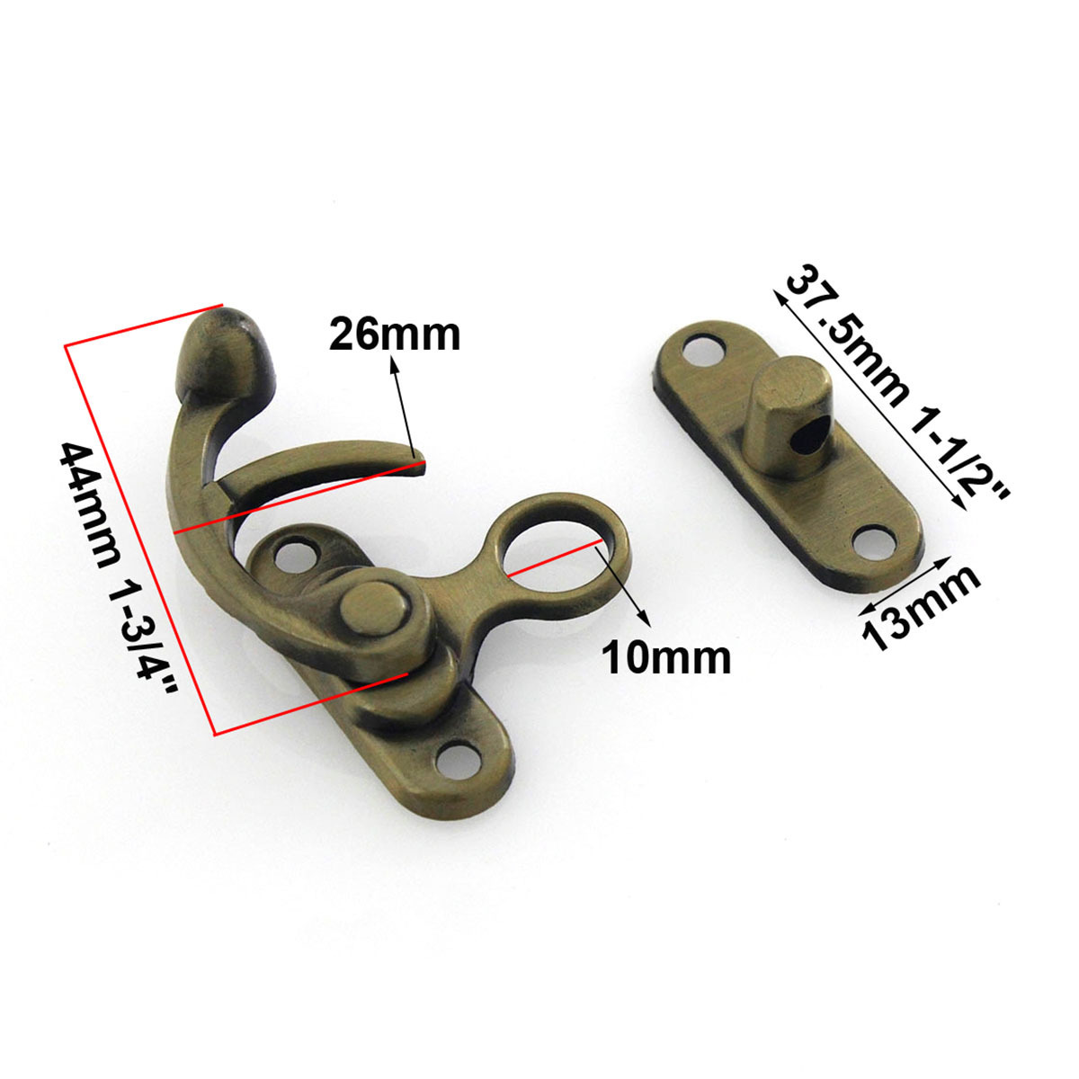 38*44mm Alloy Small Hasps Buckle Latch Furniture wooden box Clasp Jewelry Box Swing Arm Hook Latch Lock