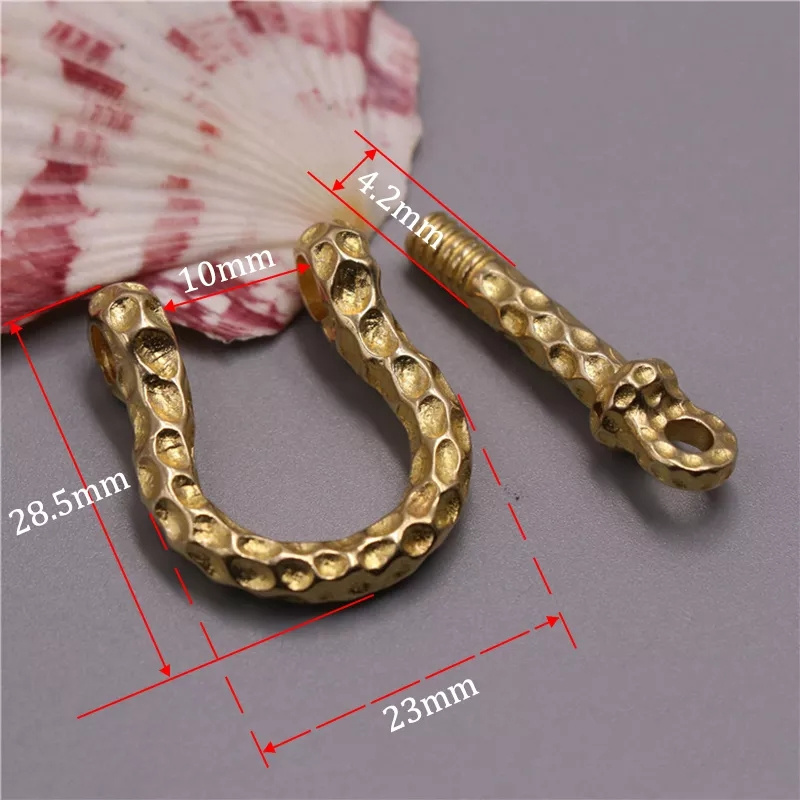 Solid Brass D Bow Shackle Key Chain Ring Slot Screw Removable Fob Clip Connecting Hook Leather Craft DIY Accessories