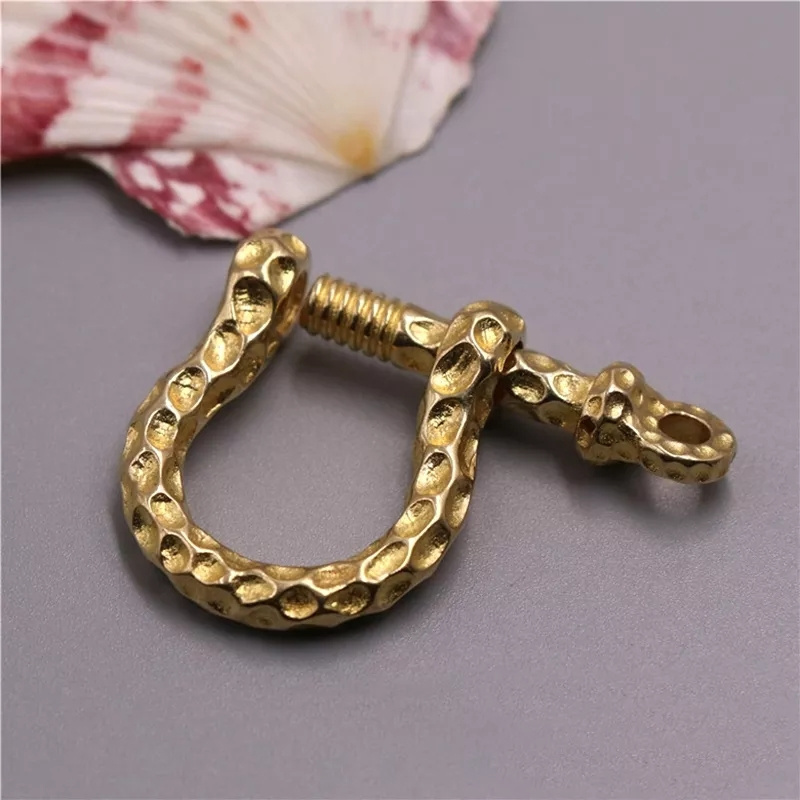 Solid Brass D Bow Shackle Key Chain Ring Slot Screw Removable Fob Clip Connecting Hook Leather Craft DIY Accessories