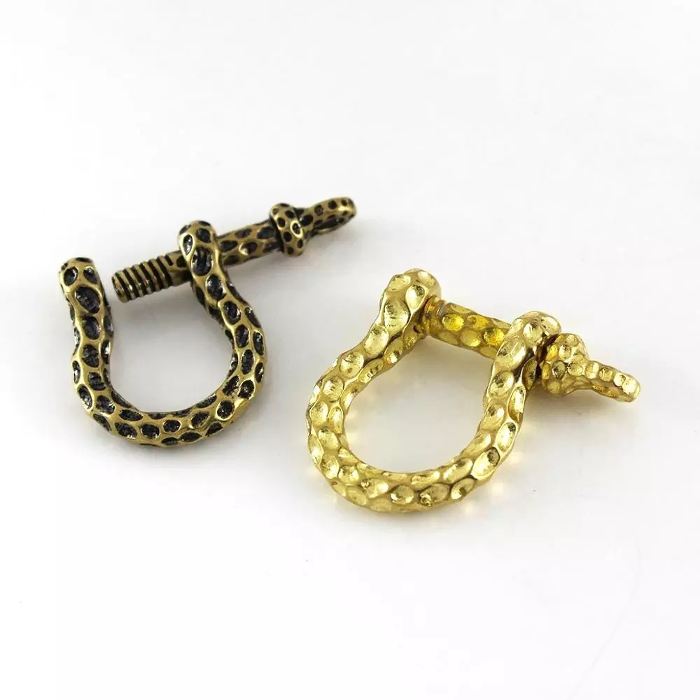 Solid Brass D Bow Shackle Key Chain Ring Slot Screw Removable Fob Clip Connecting Hook Leather Craft DIY Accessories