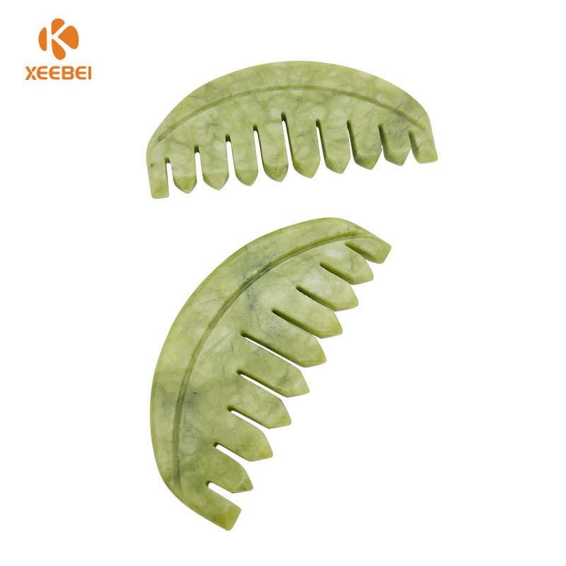 Hot Selling Real Jade Stone Gua Sha Quartz Hair Comb Custom Logo Head Massage Jade Guasha Hair Comb