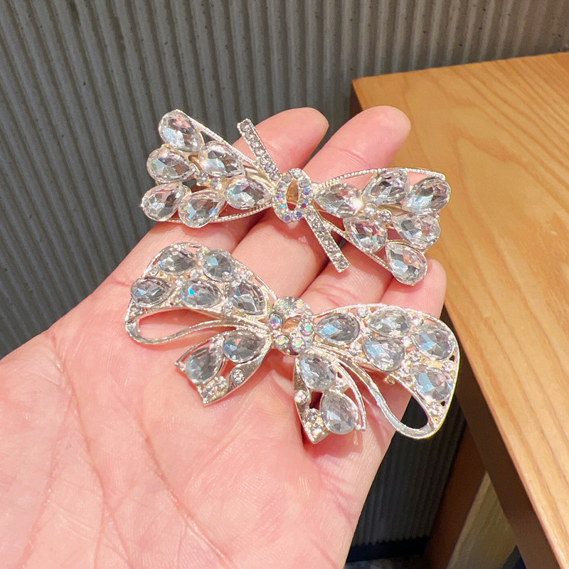 CLARMER Korean fashion Full Diamond butterfly side clip wholesale hair accessory handmade custom crystal bow hair clip