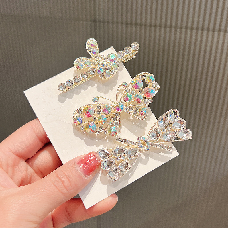 CLARMER Korean fashion Full Diamond butterfly side clip wholesale hair accessory handmade custom crystal bow hair clip