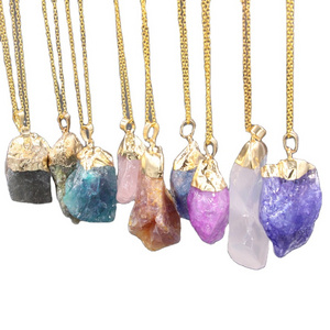 Copper Alloy Jewelry Irregular Colorful Necklace Chain Nature Stone Jewellery Natural Crystal Stone Pendant Necklace For Women