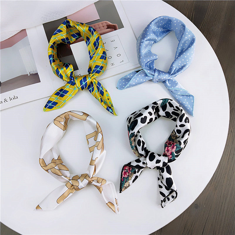 CLARMER Fashion Summer Spring Neck Scarves Accessories Colorful Pattern Stripe Square Silk Scarf For Women