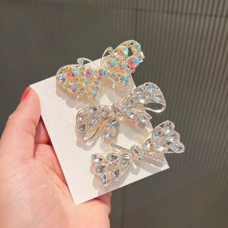 CLARMER Korean fashion Full Diamond butterfly side clip wholesale hair accessory handmade custom crystal bow hair clip