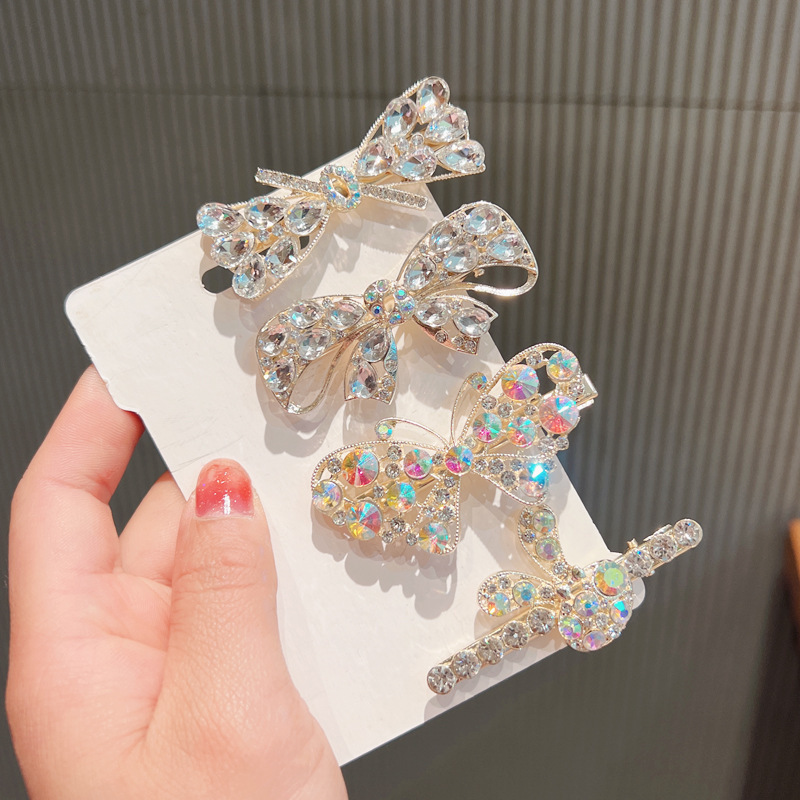 CLARMER Korean fashion Full Diamond butterfly side clip wholesale hair accessory handmade custom crystal bow hair clip