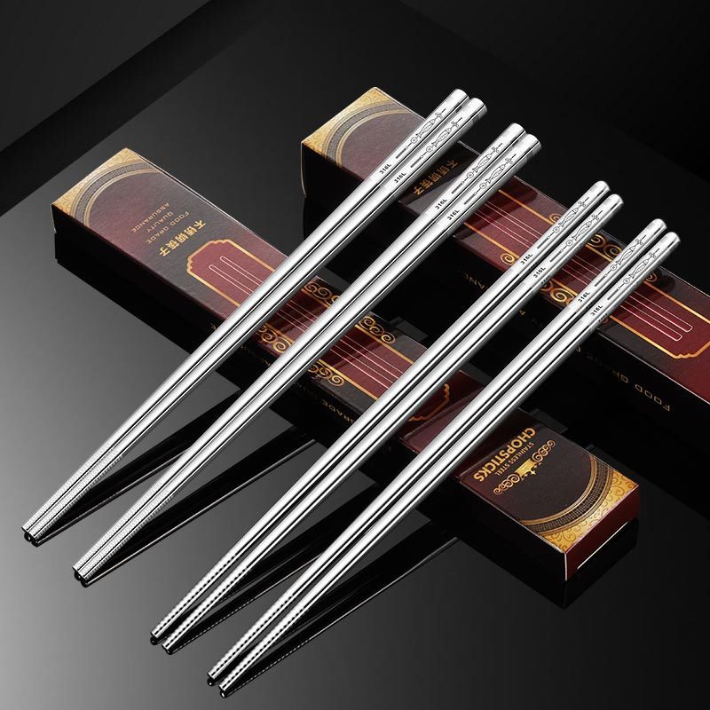 Custom Chopsticks Stainless Steel Chopstick for Cooking Eating Chinese Fish 5 Pairs Gift Set