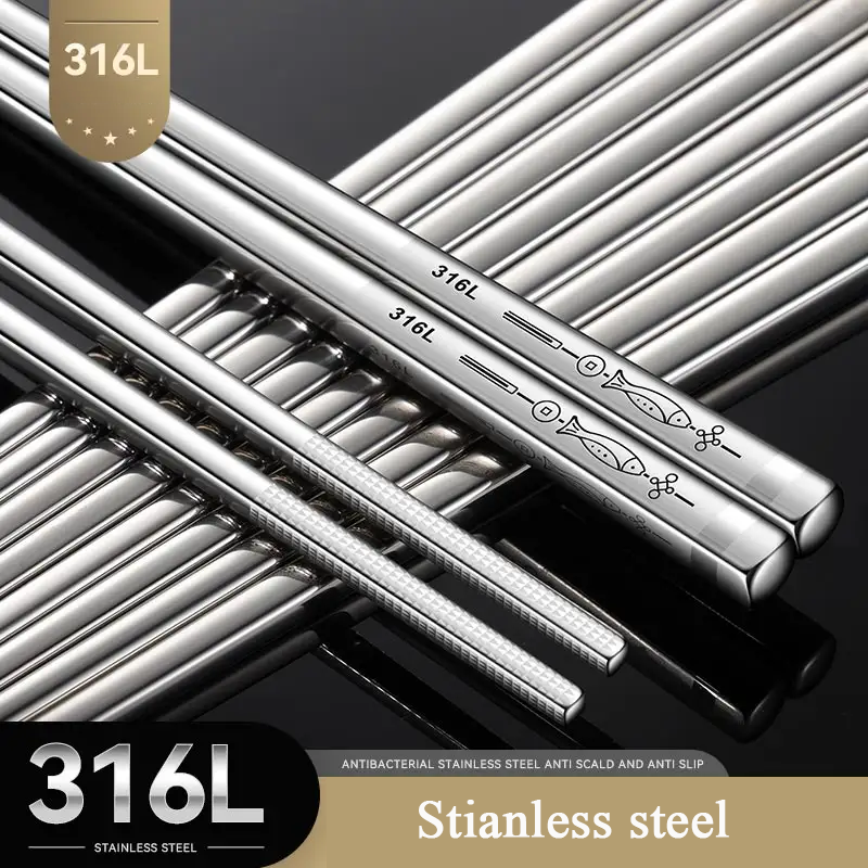 Custom Chopsticks Stainless Steel Chopstick for Cooking Eating Chinese Fish 5 Pairs Gift Set