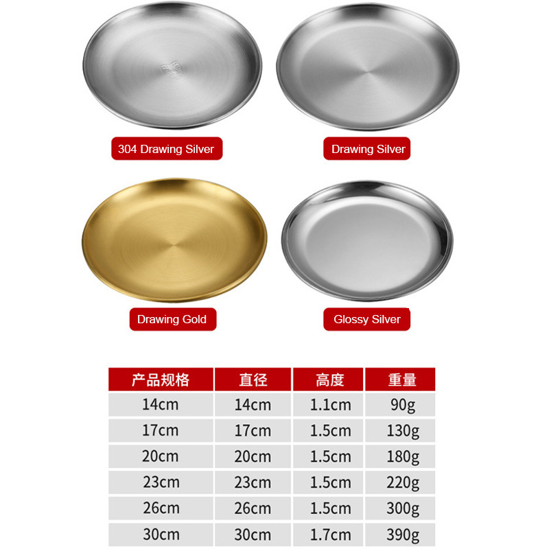 Wholesale Stainless Steel Plate Round Salad Tray Metal Glossy Gold Dish Plates for Restaurant Dining Wedding Dinner Plates