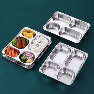 304 Stainless Steel 6 Compartment Lunch Plates School Canteen Site Food Tray Wholesale Grid Plate Dinner Plate for Student