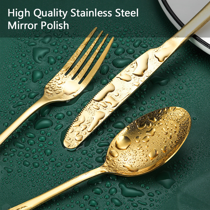 Nordic Commercial 4pcs Stainless Steel Silverware Set Spoon Fork Dinner Knife Mirror Black Gold Cutlery Set