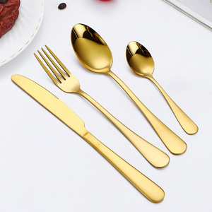 Nordic Commercial 4pcs Stainless Steel Silverware Set Spoon Fork Dinner Knife Mirror Black Gold Cutlery Set