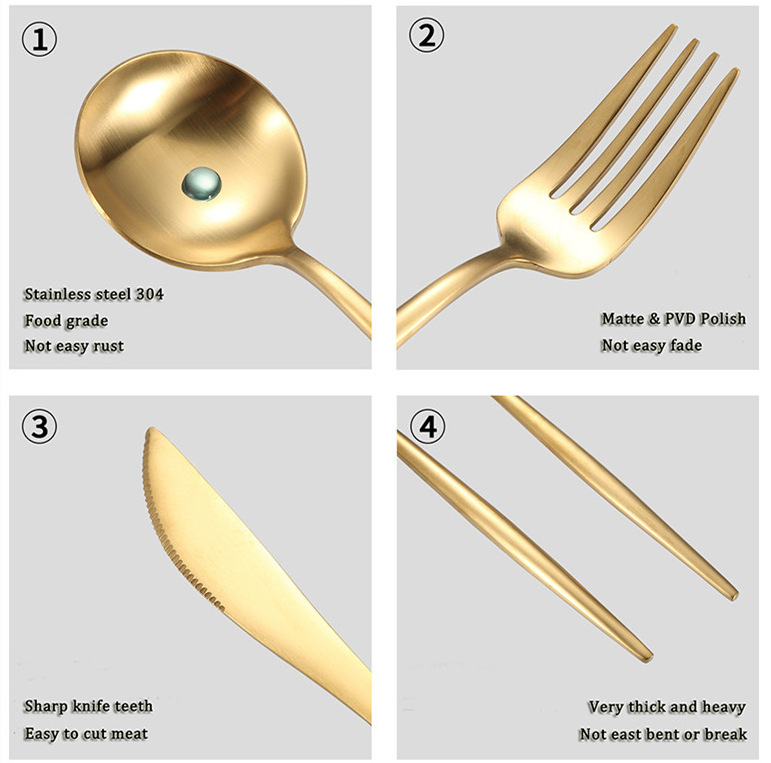 Nordic Wholesale Bulk Stainless Steel Flatware Dinnerware Set Silverware Portable Portuguese Cutlery Gold Spoons and Forks Set