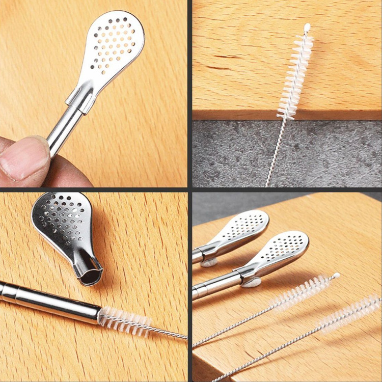 High Quality Reusable Drinking Straw Tea Bar Coffee Spoon Straw Bombill Yerba Mate Stainless Steel Straws With Filter Spoon