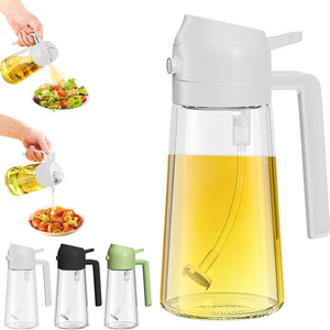 Kitchen 2 in 1 Olive Oil Dispenser 470ml Olive Vinegar Container Mist Dispenser Glass Bottle 16oz Baking Oil Sprayer For Cooking