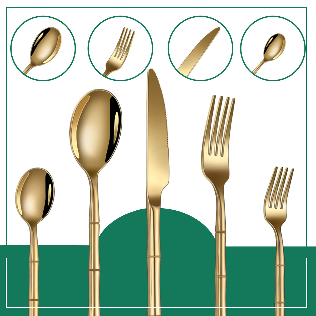 Talheres Dourado Silverware Set Spoon Fork Knife Stainless Steel Cutlery Set Bamboo Shaped Handle Wedding Bulk Gold Flatware