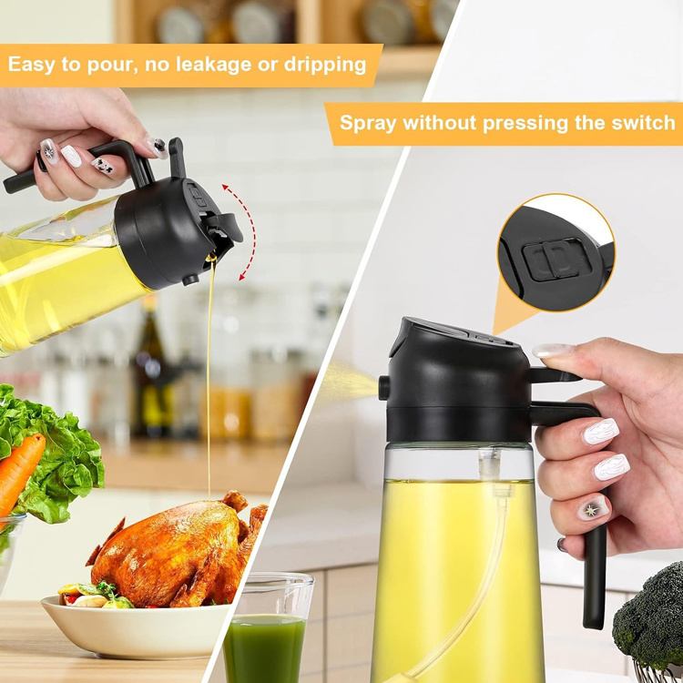 Multifunctional 2 in 1 Olive Oil Dispenser and Oil Sprayer Bottle Cooking Gadgets Glass 16oz Oil Dispenser Bottle for Kitchen