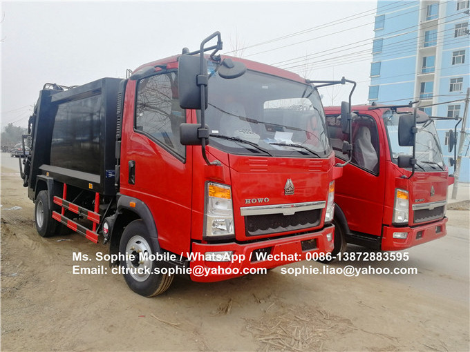 Howo 4x2 4000L Compactor Trash Can Garbage Truck skip refuse garbage compactor truck with rear bin lifter