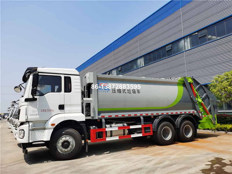 Heavy Duty 6x4 Compactor garbage truck with 16m3 compartment box and swing arm to finish working of hoisting or unloading