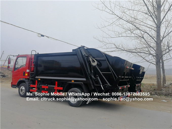 Howo 4x2 4000L Compactor Trash Can Garbage Truck skip refuse garbage compactor truck with rear bin lifter