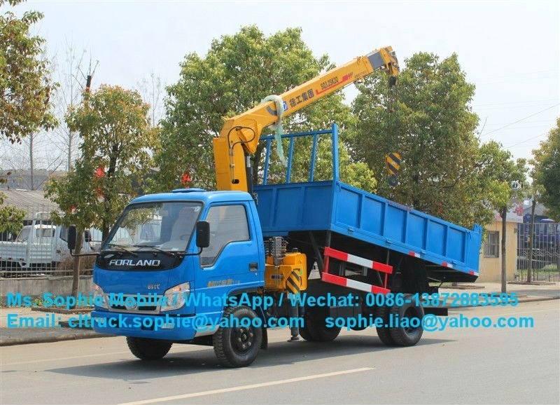 China factory CLW 4*2 Forland small dump truck 2 ton straight boom 2 support legs lifting crane small truck crane