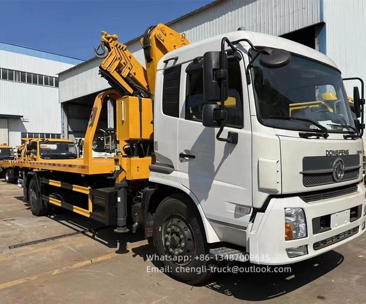 Dongfeng kINGRUN 10 ton flatbed tow wrecker with 6.3 ton knuckel boom crane