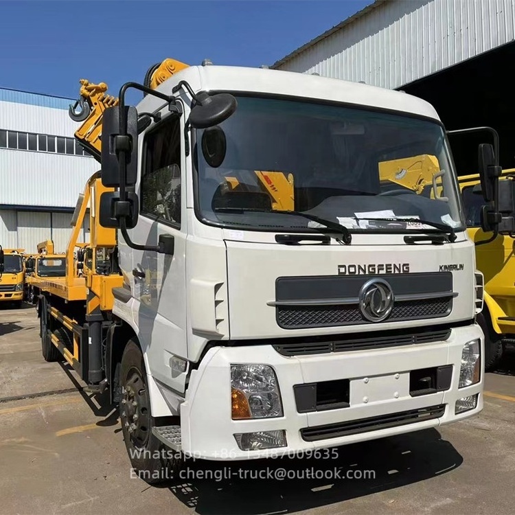 Dongfeng kINGRUN 10 ton flatbed tow wrecker with 6.3 ton knuckel boom crane