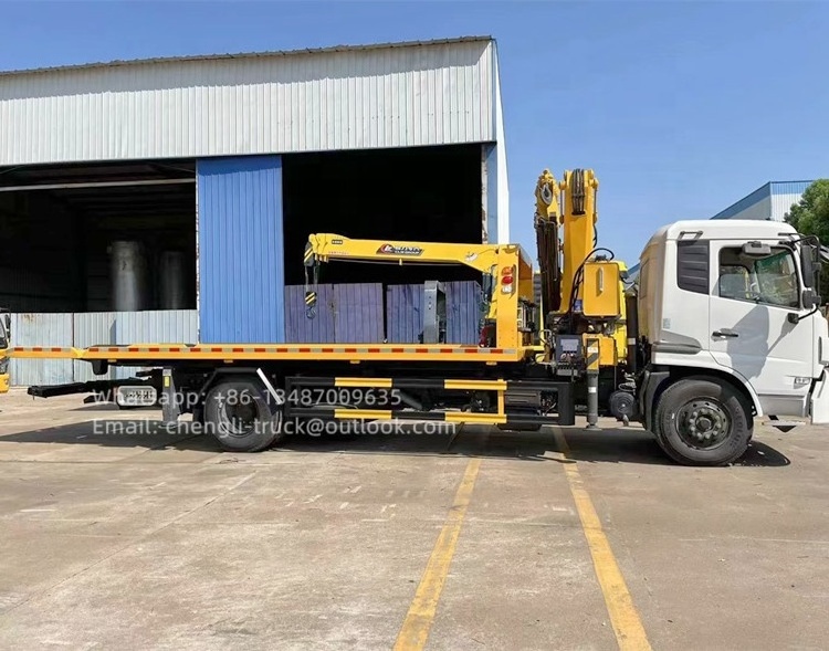 Dongfeng kINGRUN 10 ton flatbed tow wrecker with 6.3 ton knuckel boom crane