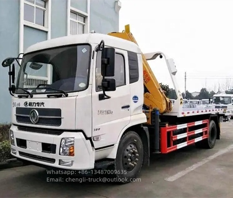 Dongfeng kINGRUN 10 ton flatbed tow wrecker with 6.3 ton knuckel boom crane