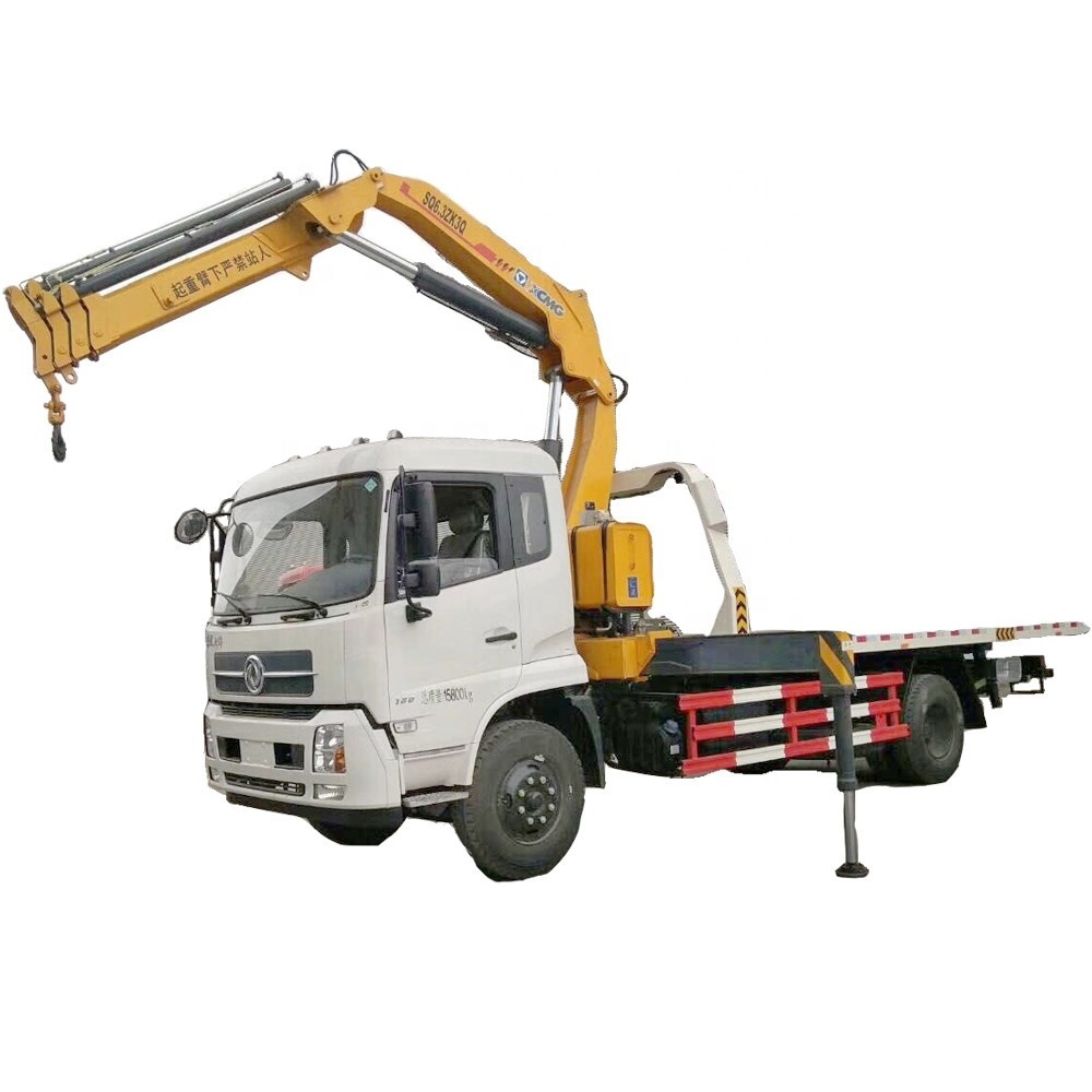 Dongfeng kINGRUN 10 ton flatbed tow wrecker with 6.3 ton knuckel boom crane