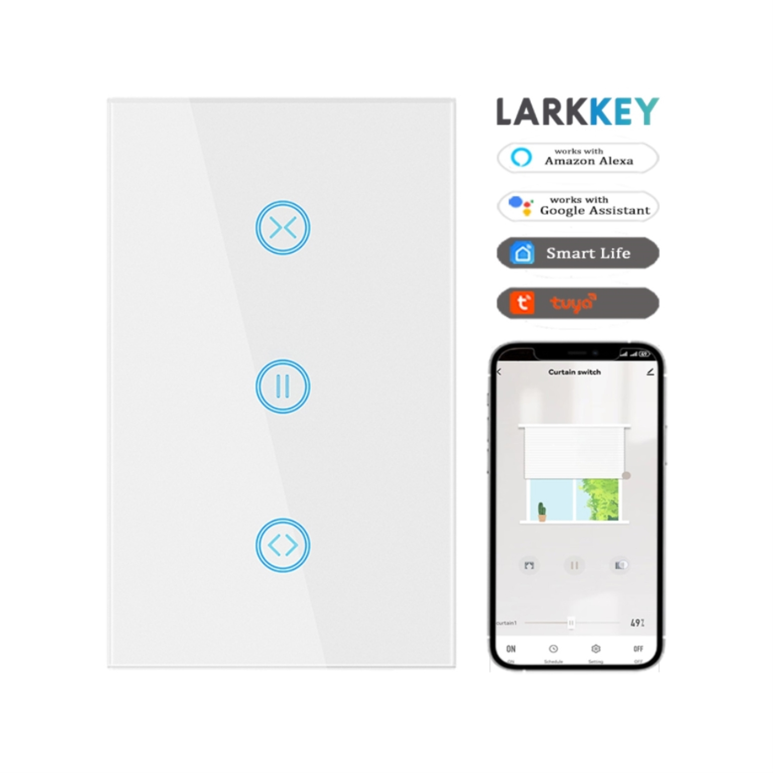 Larkkey Tuya smart curtain switch wifi US standard smart curtains switch with countdown timer